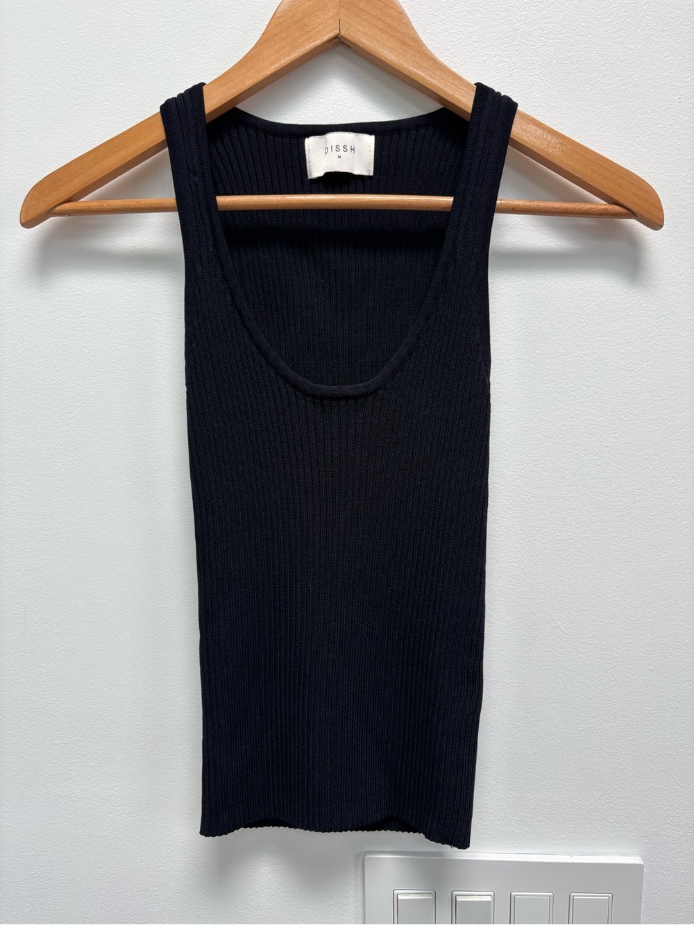 DISSH Scoop Neck Sleeveless Ribbed Knit Black Tank Top M